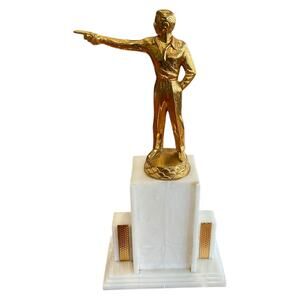 Vintage Male Shooting Trophy Gold‎ Marksman on White Art Deco Plastic Base